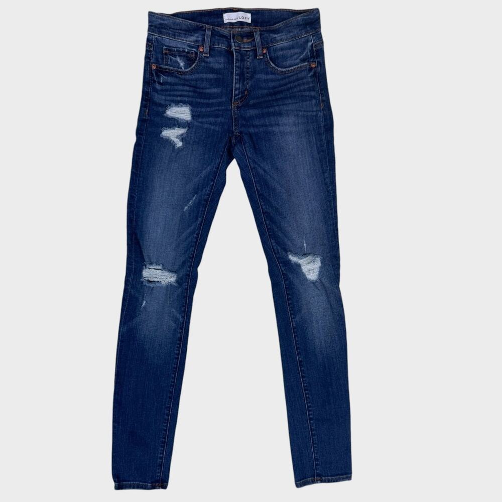 Ann Taylor LOFT Blue Denim Jeans Distressed Modern Skinny Size 24 00